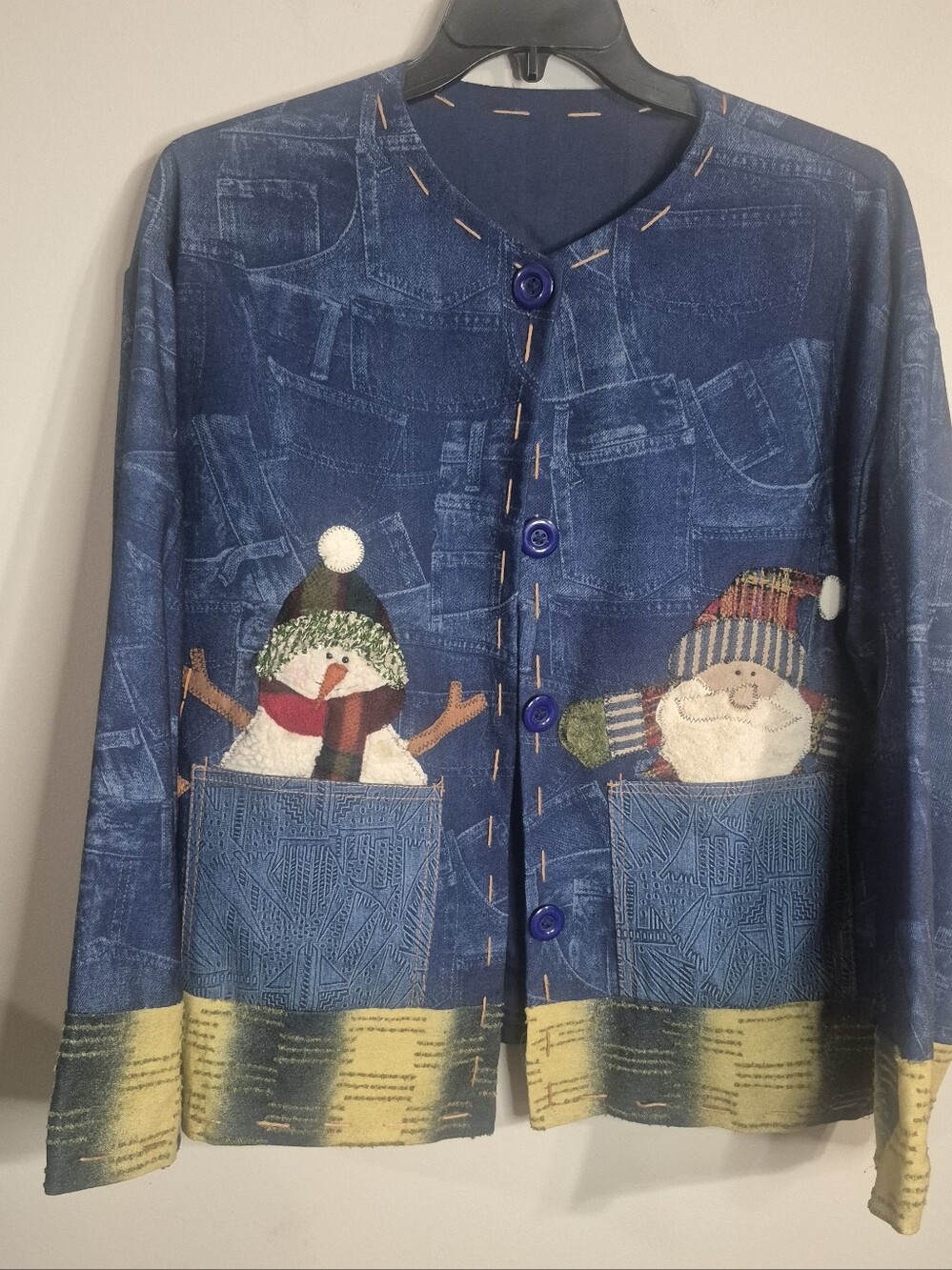 Festive Snowman & Santa Pocket Cardigan - Blue
